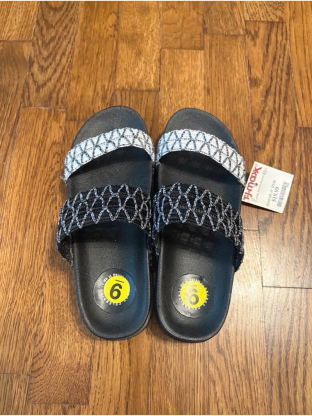 T.J.Maxx Women’s Black Slide Sandals with White Woven Straps